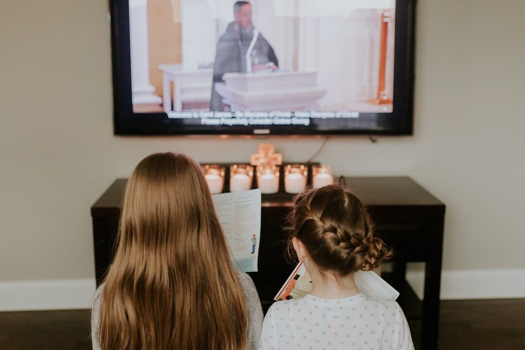 family watching old tv